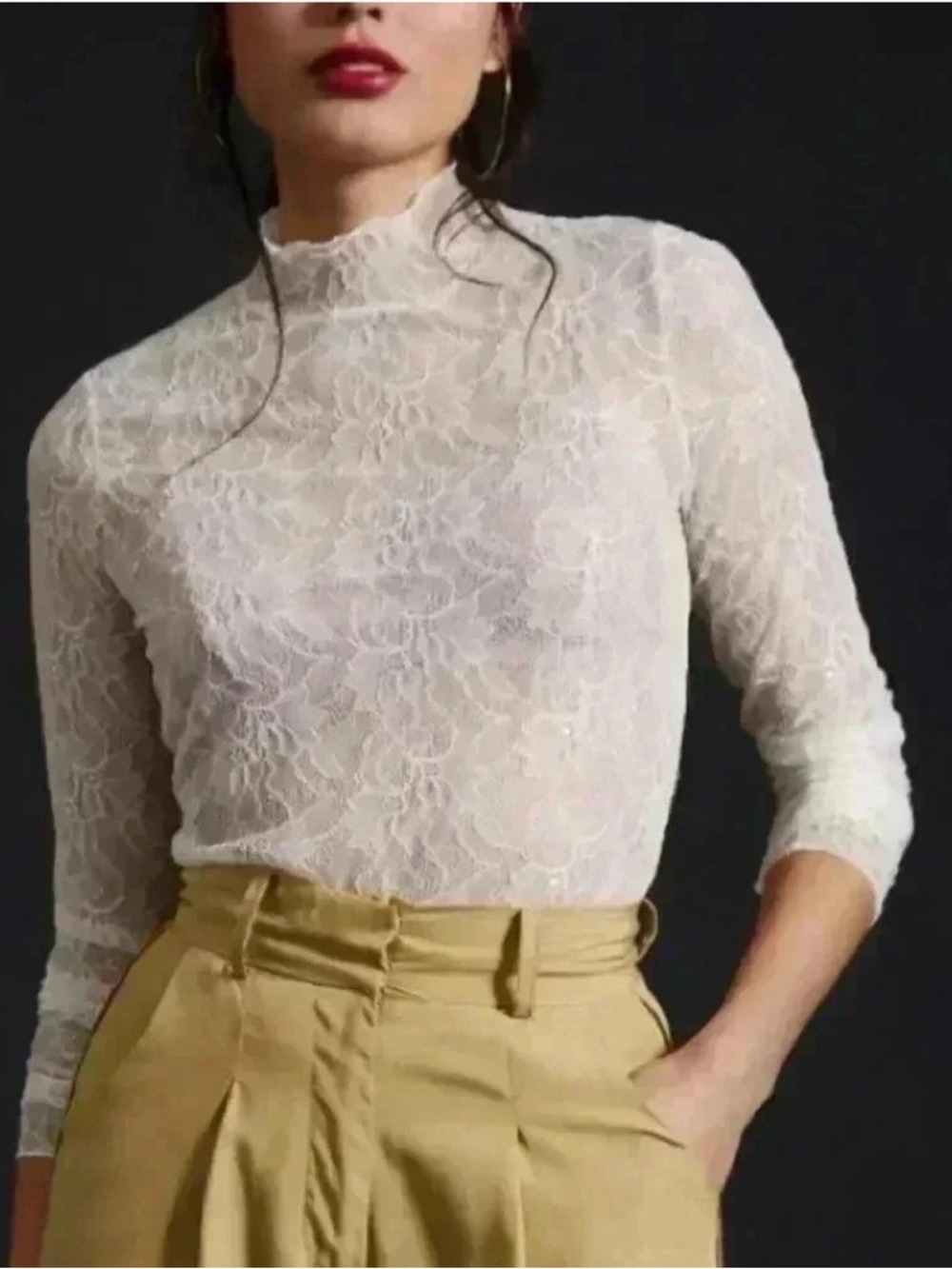 Anthropologie Lace Layering Turtleneck-size S- Ivory
